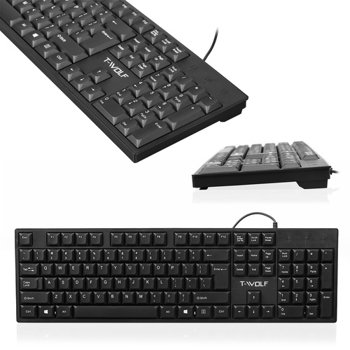 T15 | Fladt kablet tastatur med numerisk tastatur, lav profil af knapper, til kontoret, stille