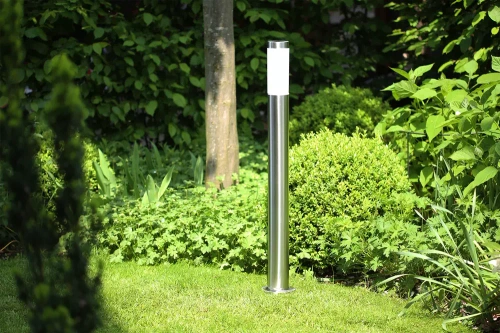 LLR-90CM | Standing garden lamp, round post for E27 bulb | Power supply 230V, stainless steel | stainless steel, 90cm
