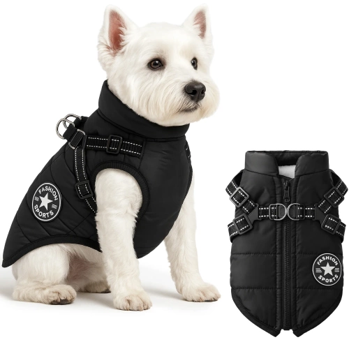 Žieminė šunų striukė su petnešomis | M dydis | juoda | PET-016M-BK