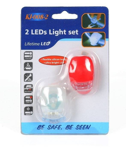 BL-01 | Una coppia di luci per bicicletta a LED | custodia in silicone, montaggio universale | Il set è composto da 2 pezzi: bianco + rosso 
