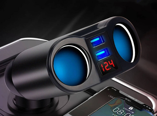 C10 | Cigarette lighter socket splitter with 2 USB 3.1A ports | voltmeter