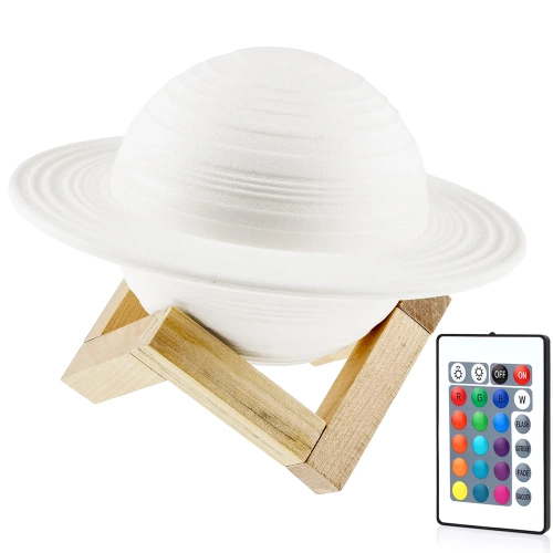 XK-D13 | Bordlampe i form af Saturn | Natlampe med RGB fjernbetjening | Farveskiftende børnelampe