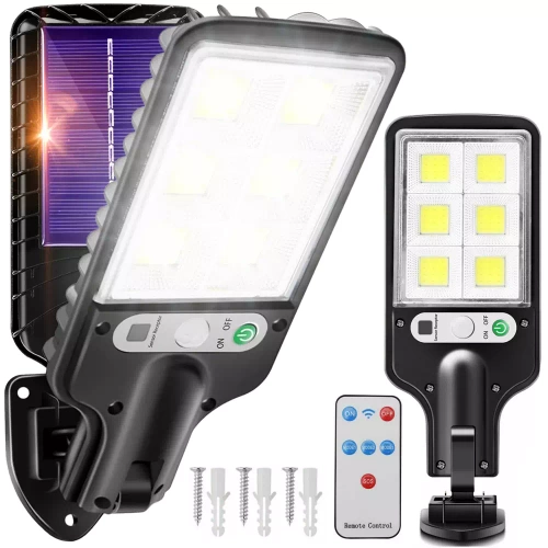 LD-616B-72COB | Lâmpada solar de jardim com crepúsculo e sensor de movimento | IP65, 72 LEDs COB, controle remoto IR