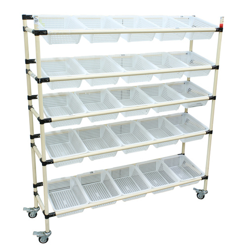 Magazijnwagen 155x170x40 voor het verpakken van goederen | 25 manden, elk 39x30x11 cm | draagvermogen 75kg | metalen structuur