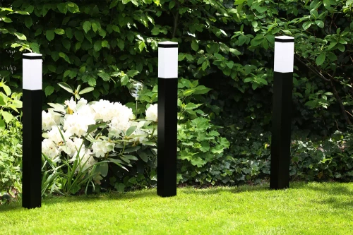 LLF-90CM | Lampada da giardino in piedi, palo quadrato per lampadina E27 | Alimentazione 230V, acciaio inox | Nero opaco, 90 cm