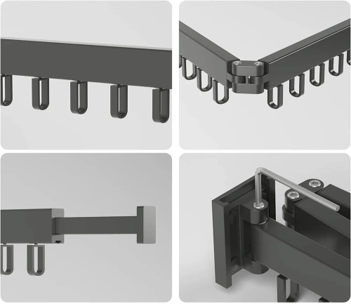 LYJ-D60-GRIGIO | Appendiabiti pieghevole | Asciugatrice pieghevole | Guida a muro con ganci
