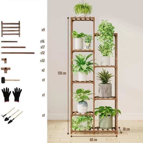 NZ252-BAMBOO | Drevený stojan na kvety do kvetináčov | Rastlinný stojan | Polička na kvety