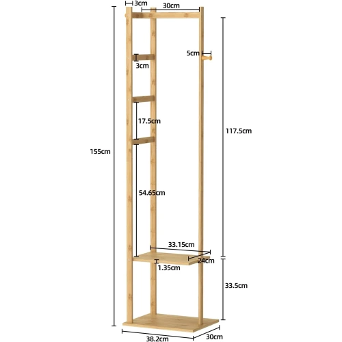 BYY-505-YW | Clothes rack with shelves | light bamboo