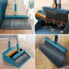 Schoonmaakset met bezem en stoffer en blik op lange steel | Bezem met draaibare kop en opvouwbare stoffer en blik | FBS-2in1-Blauw