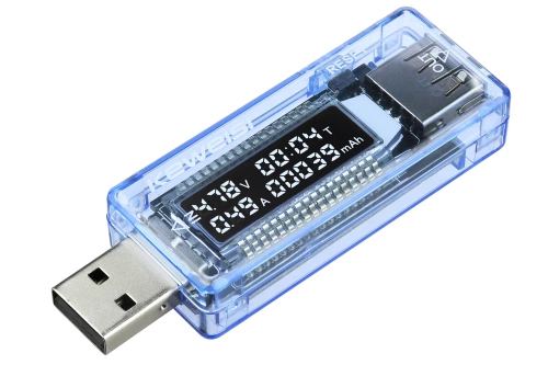 KWS-V20-BLUE | Digitální voltmetr | USB tester | Měřič spotřeby napětí a proudu | Multifunkční zařízení pro kontrolu kapacity baterie 