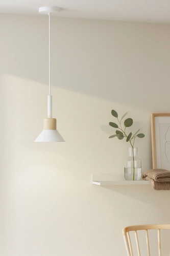 Pendant light | Scandinavian style, minimalist design, E27 socket | white shade, wood | YG-XD002B-W