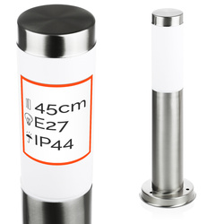 LLR-45CM | Lampada da giardino in piedi, palo tondo per lampadina E27 | Alimentazione 230V, acciaio inox | acciaio inossidabile, 45 cm