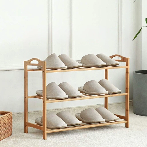 NML-685 | Houten schoenenkast met drie planken | Ecologische, stabiele hallenorganizer | Plank, schoenenstandaard