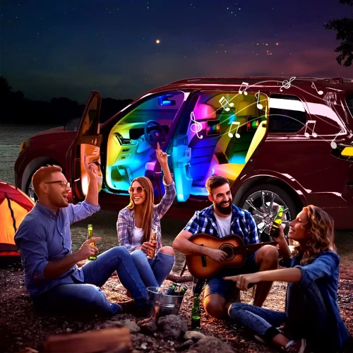 Illuminazione interna auto a LED RGB tramite USB | Connessione Bluetooth con l'applicazione sul telefono | 4x Strisce LED 12 diodi 5050 22 cm | Telecomando IR | modalità musicali