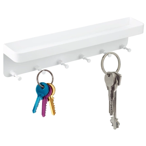 Schlüsselhalter aus Metall mit Ablage | Wandgarderobe mit Haken | weiß | ZW-J26-WHITE