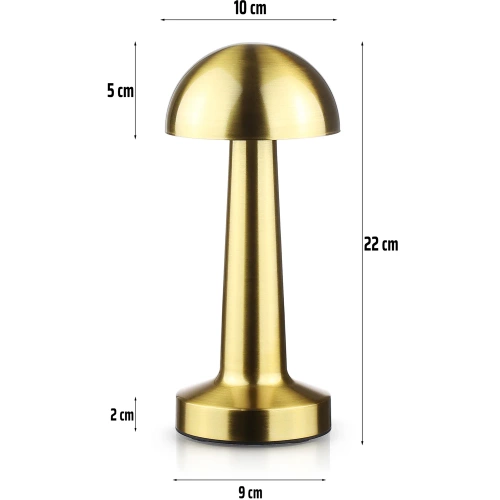 HJA11-OURO | Candeeiro de mesa sem fio | Candeeiro nocturno sensível ao toque com cor de luz ajustável | Lâmpada USB COGUMELO