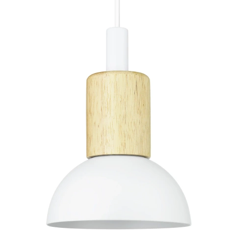 Luminária pendente com cúpula branca e detalhe em madeira | design minimalista escandinavo com soquete E27 | YG-XD002A-W