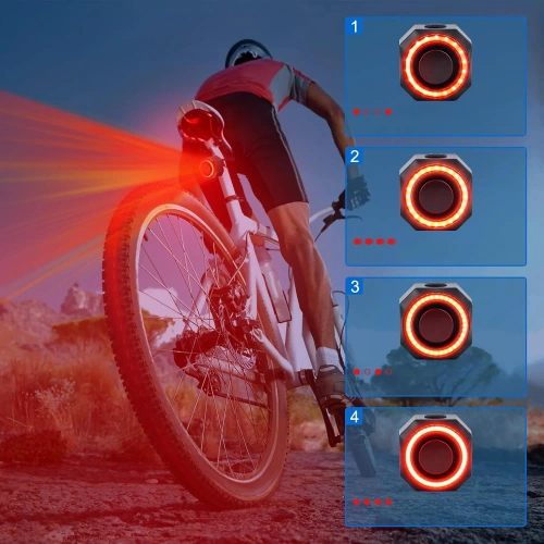 Luce posteriore intelligente per bicicletta con allarme | Allarme per bicicletta a LED 4 in 1 | Luce freno con clacson 110db | BBL-A6