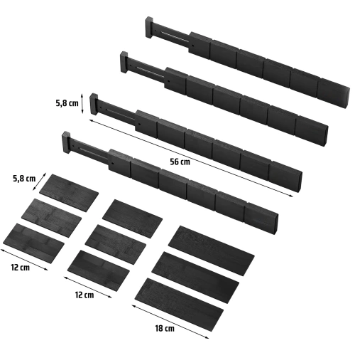 Organizador de cajones para muebles | Separador de cajones ajustable | Separador de bambú con 9 divisores | KBT-B615