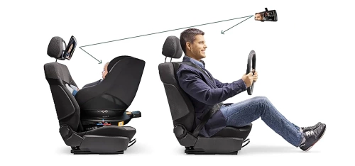 JH-04 | Un miroir pour observer un enfant dans une voiture | fixé à l'appui-tête arrière avec des sangles élastiques