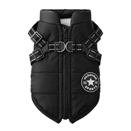 Zimní bunda pro psa s postrojem | velikost S | černá | PET-016S-BK