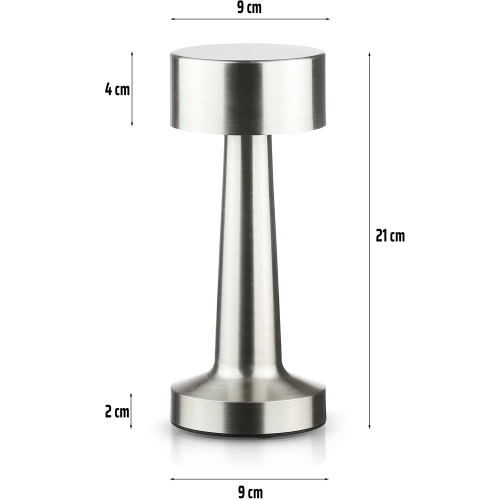 HJA10-PLATA | Lámpara de mesa inalámbrica | Lámpara de noche sensible al tacto con color de luz ajustable | luz USB