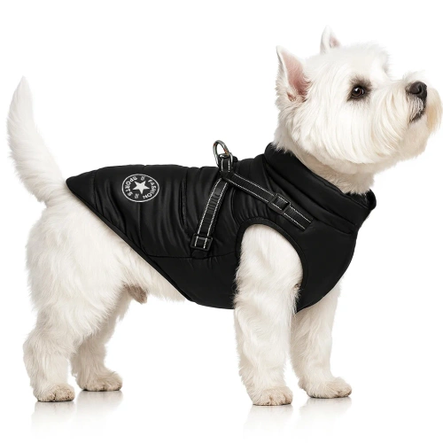 Zimní bunda pro psa s postrojem | velikost M | černá | PET-016M-BK