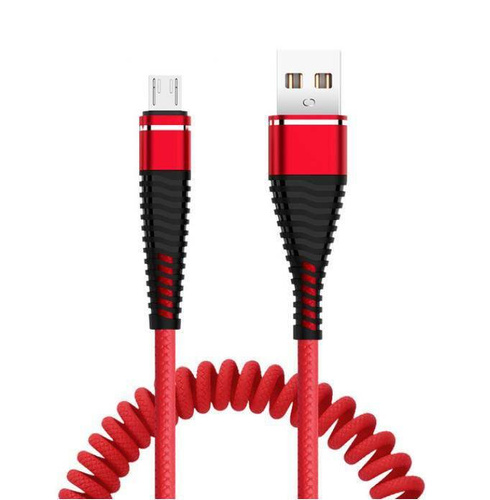 AM32 | Micro USB 1M | Spiral USB-kabel til opladning af din telefon | Quick Charge 3.0 2.4A