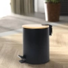 GY-TB5L | Coș de gunoi de baie | rotund, husă din bambus, pedală | 5 litri, negru