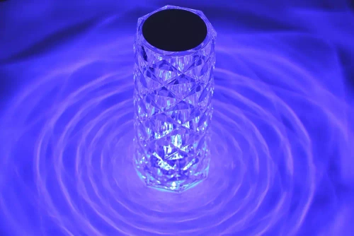 RPL-C16-RGB | Crystal LED table lamp | rose pattern | 16 RGB colors, touch panel, remote control, USB-C cable, 2000mah battery