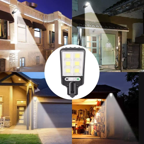 LD-616B-72COB | Lampada solare da giardino con sensore crepuscolare e di movimento | IP65, 72 LED COB, telecomando IR