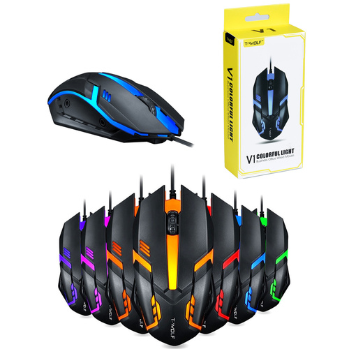 V1 | Mouse pentru computer pentru jocuri, cu fir, optic, USB | Iluminare de fundal LED RGB | 1200 DPI, 3 butoane