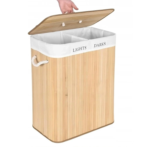 Wäschekorb | 100 l, zweiteilig, aus Bambus und Holz, auch als Spielzeugbox verwendbar | ZYL-100L-LIBR